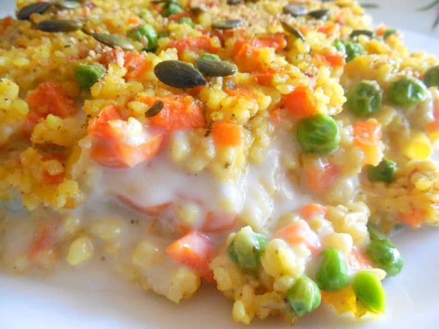 Timballo di miglio e piselli freschi