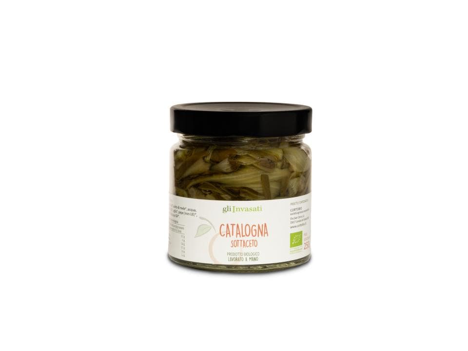 Vasetto in vetro di cicoria catalogna sottaceto biologica (250g) prodotta nel nostro laboratorio