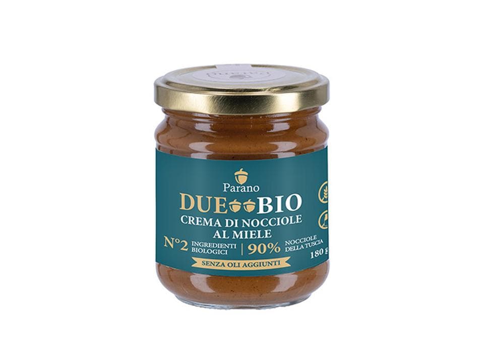 Vasetto in vetro di crema di nocciole della Tuscia 90% e miele biologica (150g)