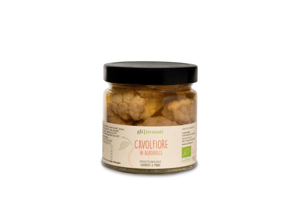 Vassetto in vetro di cavolfiore in agrodolce biologico (200g) prodotto nel nostro laboratorio
