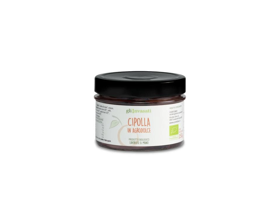 Vasetto in vetro di cipolla rossa in agrodolce biologica (150g) prodotta nel nostro laboratorio