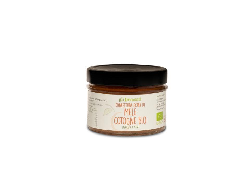Vasetto in vetro di confettura extra di mele cotogne biologica (250g) prodotta nel nostro laboratorio