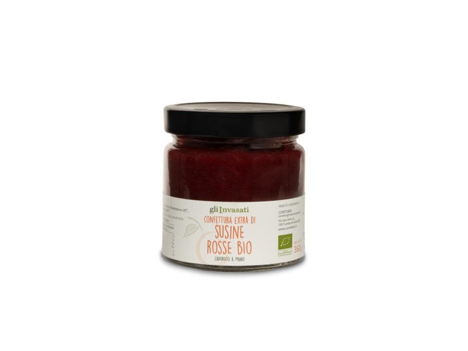 Vasetto in vetro di confettura extra di susine rosse biologica (370g) prodotta nel nostro laboratorio