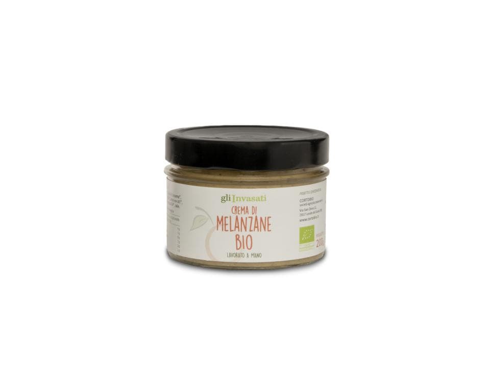 Vasetto in vetro di crema di melanzane biologica (200g) prodotta nel nostro laboratorio
