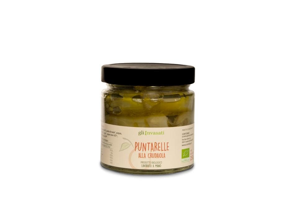 Vasetto in vetro di puntarelle alla crudaiola biologiche (190g) prodotte nel nostro laboratorio
