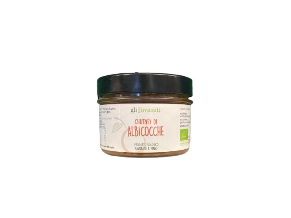 Vasetto in vetro di chutney di albicocche biologico (200g) prodotto nel nostro laboratorio
