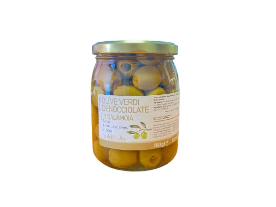 Vaso in vetro di olive verdi denocciolate in salamoia biologiche (40g)
