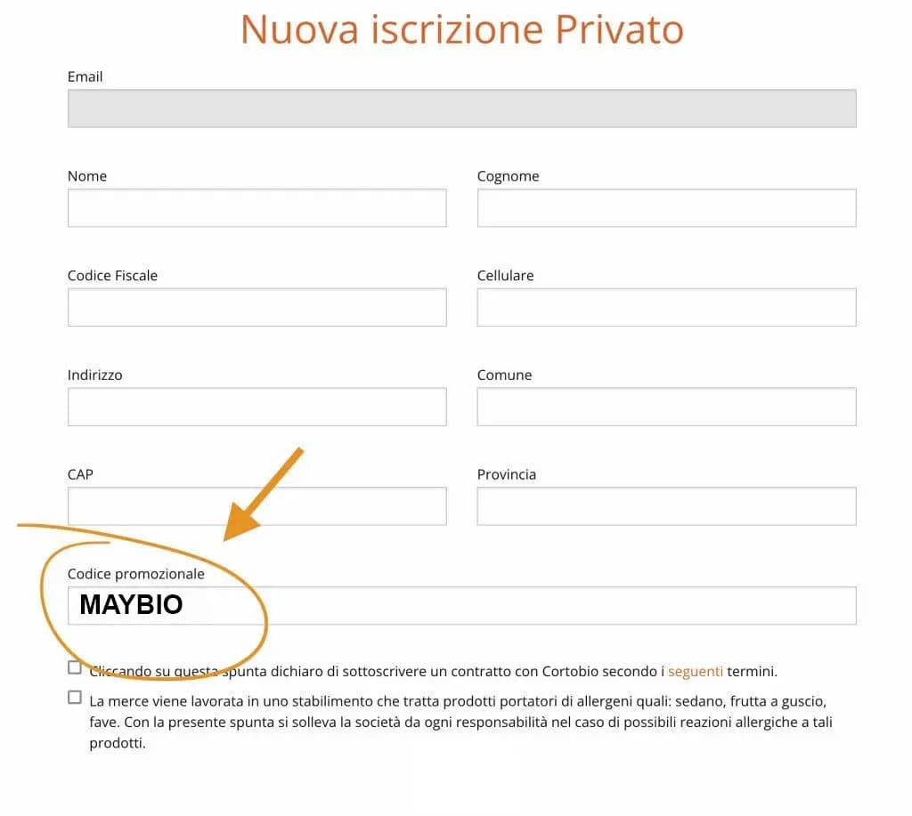 Codice coupon MAYBIO